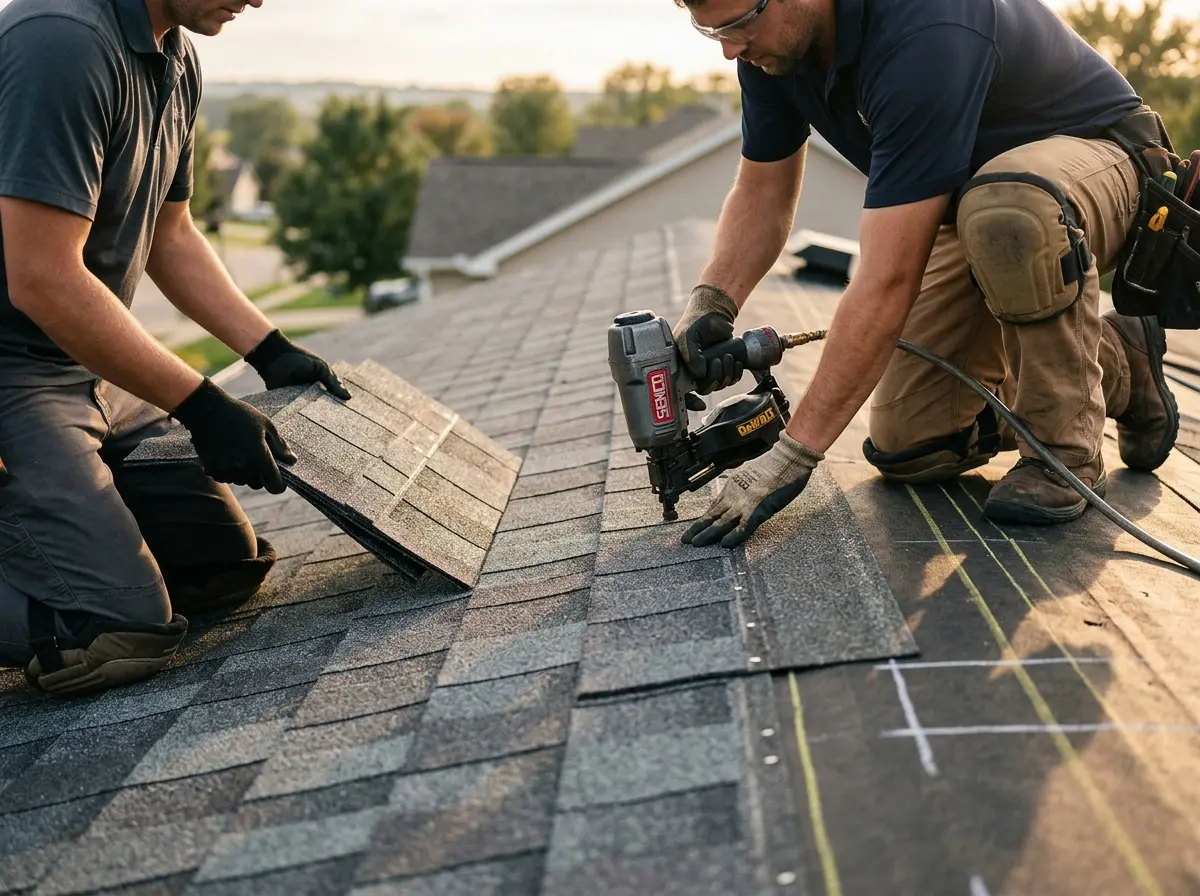 Professional roofer working on a residential roof in Maricopa